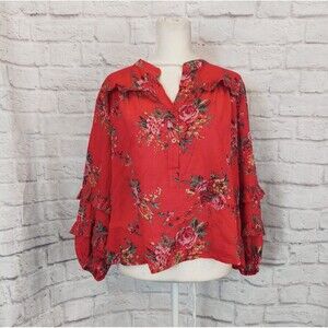 Sundays Iris Floral Peasant Ruffle Sleeve Modern Cowgirl Preppy Cottage Size Med